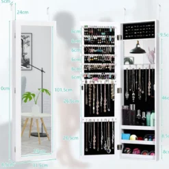 Schmuckschrank mit Ganzkörperspiegel und eingebautem Schminkspiegel Weiß/Schwarz/Braun