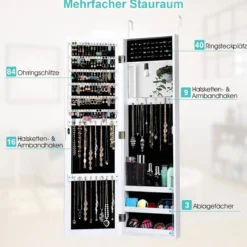 Schmuckschrank mit Ganzkörperspiegel und eingebautem Schminkspiegel Weiß/Schwarz/Braun