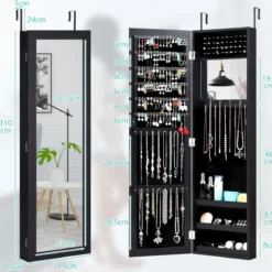 Schmuckschrank mit Ganzkörperspiegel und eingebautem Schminkspiegel Weiß/Schwarz/Braun