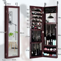 Schmuckschrank mit Ganzkörperspiegel und eingebautem Schminkspiegel Weiß/Schwarz/Braun