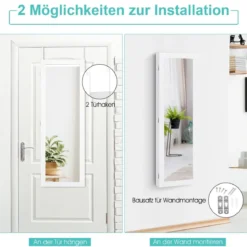Schmuckschrank mit Ganzkörperspiegel und eingebautem Schminkspiegel Weiß/Schwarz/Braun