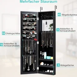 Schmuckschrank mit Ganzkörperspiegel und eingebautem Schminkspiegel Weiß/Schwarz/Braun
