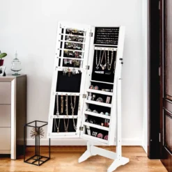 Schmuckschrank mit Ganzkörperspiegel Schmuckständer 41 x 36,5 x 146 cm Weiß