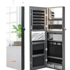 Schmuckschrank mit Ganzkörperspiegel & 3-farbigen Lichtern an der Wand/Tür Schwarz
