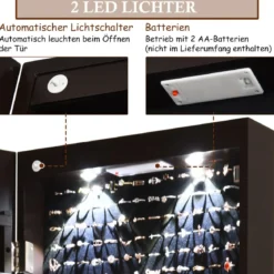 Schmuckschrank mit LED Beleuchtung mit Spiegel abschließbar Schlüsseln Schmuckaufbewahrung Dunkelbraun