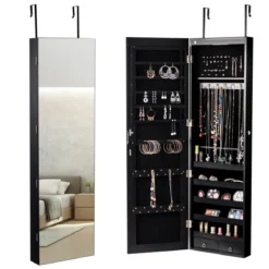 Schmuckschrank mit LED Beleuchtung Schmuckregal mit Spiegel Abschließbarer Spiegelschrank