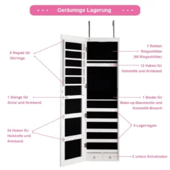 Schmuckschrank mit LED Beleuchtung Schmuckregal mit Spiegel Abschließbarer Spiegelschrank