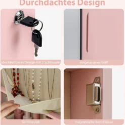 Schmuckschrank mit LED Beleuchtung Schmuckregal mit Spiegel Abschließbarer Spiegelschrank