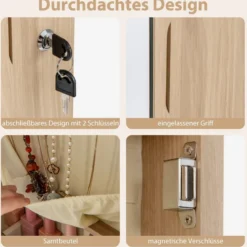 Schmuckschrank mit LED Beleuchtung Schmuckregal mit Spiegel Abschließbarer Spiegelschrank