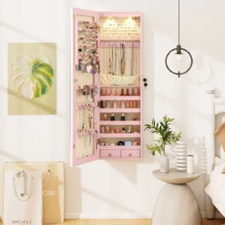 Schmuckschrank mit LED Beleuchtung Schmuckregal mit Spiegel Abschließbarer Spiegelschrank