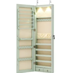 Schmuckschrank mit LED Beleuchtung Schmuckregal mit Spiegel Abschließbarer Spiegelschrank