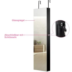 Schmuckschrank mit LED Beleuchtung Schmuckregal mit Spiegel Abschließbarer Spiegelschrank