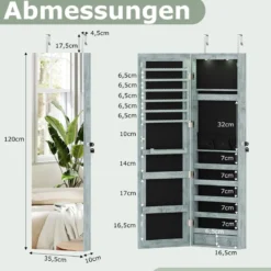 Schmuckschrank mit LED Beleuchtung Schmuckregal mit Spiegel Abschließbarer Spiegelschrank