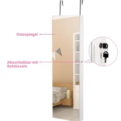 Schmuckschrank mit LED Beleuchtung Schmuckregal mit Spiegel Abschließbarer Spiegelschrank