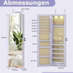 Schmuckschrank mit LED Beleuchtung Schmuckregal mit Spiegel Abschließbarer Spiegelschrank