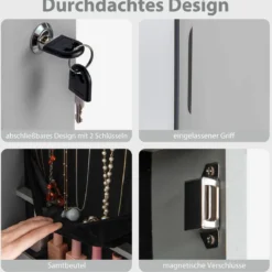 Schmuckschrank mit LED Beleuchtung Schmuckregal mit Spiegel Abschließbarer Spiegelschrank