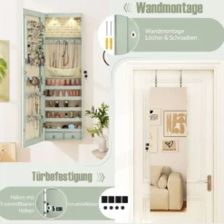 Schmuckschrank mit LED Beleuchtung Schmuckregal mit Spiegel Abschließbarer Spiegelschrank