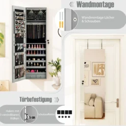 Schmuckschrank mit LED Beleuchtung Schmuckregal mit Spiegel Abschließbarer Spiegelschrank