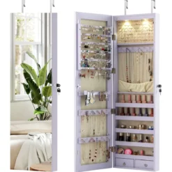 Schmuckschrank mit LED Beleuchtung Schmuckregal mit Spiegel Abschließbarer Spiegelschrank