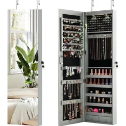 Schmuckschrank mit LED Beleuchtung Schmuckregal mit Spiegel Abschließbarer Spiegelschrank