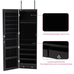 Schmuckschrank mit LED Beleuchtung Schmuckregal mit Spiegel Abschließbarer Spiegelschrank