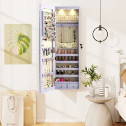 Schmuckschrank mit LED Beleuchtung Schmuckregal mit Spiegel Abschließbarer Spiegelschrank