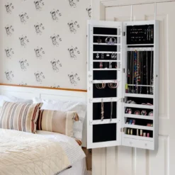 Schmuckschrank mit LED Beleuchtung Schmuckregal mit Spiegel Abschließbarer Spiegelschrank