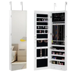 Schmuckschrank mit LED Beleuchtung Schmuckregal mit Spiegel Abschließbarer Spiegelschrank