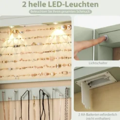 Schmuckschrank mit LED Beleuchtung Schmuckregal mit Spiegel Abschließbarer Spiegelschrank