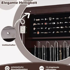 Schmuckschrank mit 14 LED Leuchten & Ganzkörperspiegel Schmuckregal Spiegelschrank