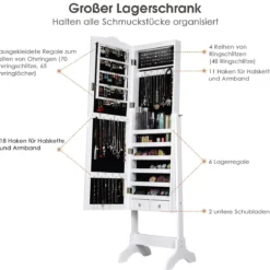 Schmuckschrank mit 14 LED Leuchten & Ganzkörperspiegel Schmuckregal Spiegelschrank