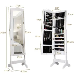 Schmuckschrank mit 14 LED Leuchten & Ganzkörperspiegel Schmuckregal Spiegelschrank
