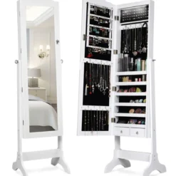 Schmuckschrank mit 14 LED Leuchten & Ganzkörperspiegel Schmuckregal Spiegelschrank