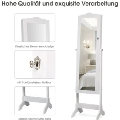 Schmuckschrank mit 14 LED Leuchten & Ganzkörperspiegel Schmuckregal Spiegelschrank