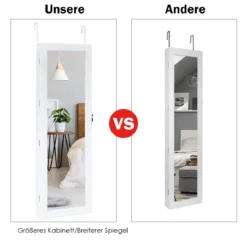 Schmuckschrank mit 15 LED Schmuckregal Schmuckorganizer 37 x 8,5 x 120 cm Weiß