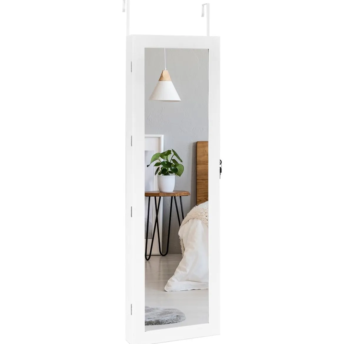 Schmuckschrank mit 15 LED Schmuckregal Schmuckorganizer 37 x 8,5 x 120 cm Weiß