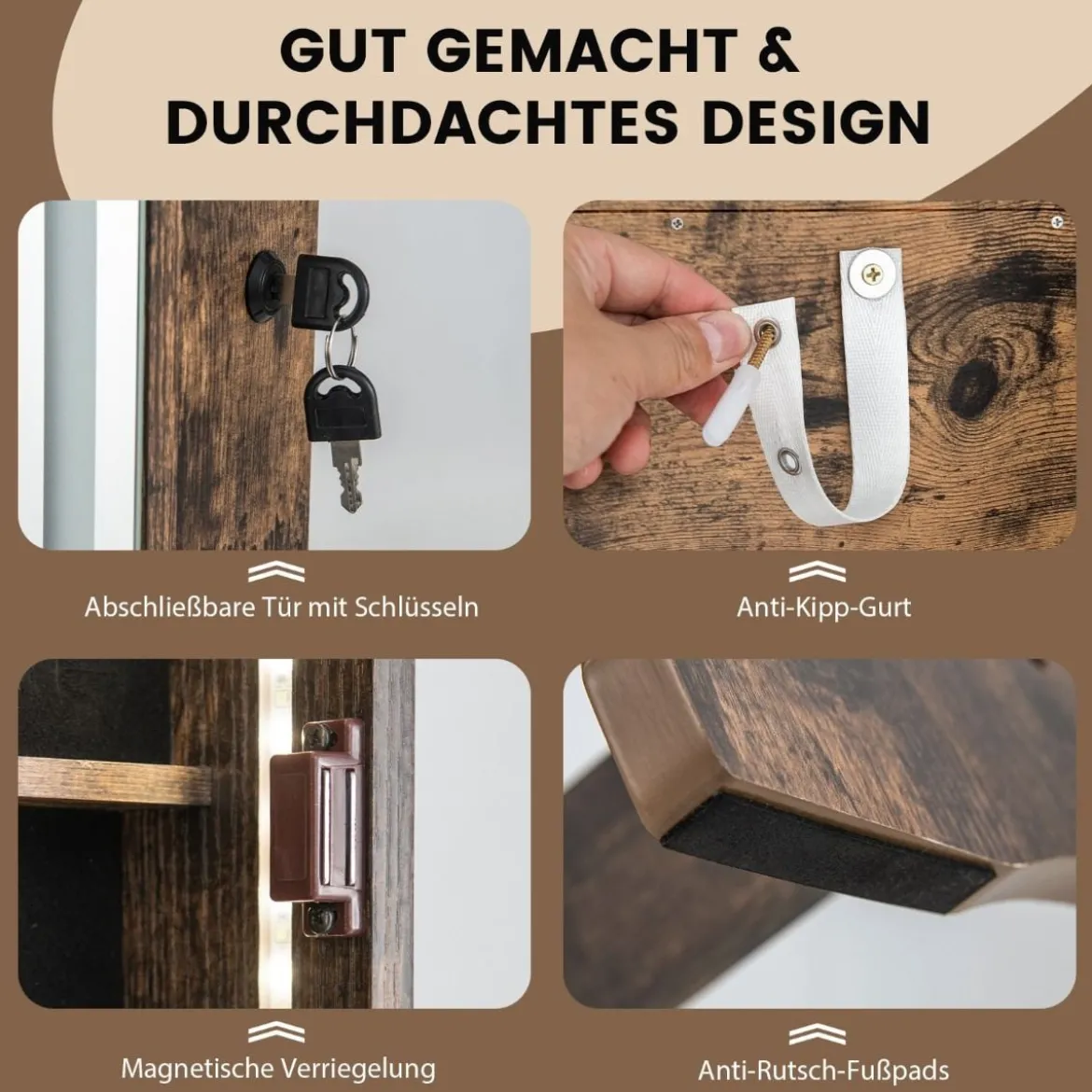 Schmuckschrank mit Spiegel & 3-farbigen LED Beleuchtung Spiegelschrank Schmuckregal