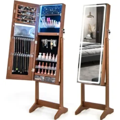 Schmuckschrank mit Spiegel & 3-farbigen LED Beleuchtung Spiegelschrank Schmuckregal