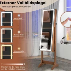 Schmuckschrank mit Spiegel & 3-farbigen LED Beleuchtung Spiegelschrank Schmuckregal