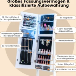 Schmuckschrank mit Spiegel & 3-farbigen LED Beleuchtung Spiegelschrank Schmuckregal