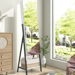 Schmuckschrank mit Spiegel & 3-farbigen LED Beleuchtung 41,5 x 37 x 157 cm Weiß