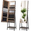 Schmuckschrank mit Spiegel & 3-farbigen LED Beleuchtung 41,5 x 37 x 157 cm Rustikales Braun