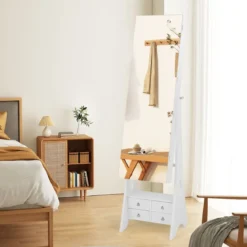 Schmuckschrank mit Spiegel mit Beleuchtung Schmuck Spiegelschrank Braun/Weiß