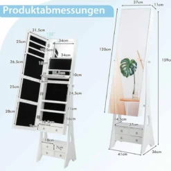 Schmuckschrank mit Spiegel mit Beleuchtung Schmuck Spiegelschrank Braun/Weiß
