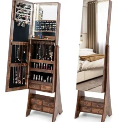 Schmuckschrank mit Spiegel mit Beleuchtung Schmuck Spiegelschrank mit Schubladen Braun