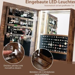 Schmuckschrank mit Spiegel mit Beleuchtung Schmuck Spiegelschrank mit Schubladen Braun