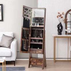 Schmuckschrank mit Spiegel mit Beleuchtung Schmuck Spiegelschrank mit Schubladen Braun