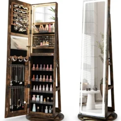 Schmuckschrank mit Spiegel Schmuck Spiegelschrank mit verstellbaren LED-Leuchten 54,5 x 54,5 x 160 cm Vintage