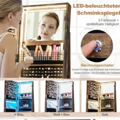 Schmuckschrank mit Spiegel Schmuck Spiegelschrank mit verstellbaren LED-Leuchten 54,5 x 54,5 x 160 cm Vintage