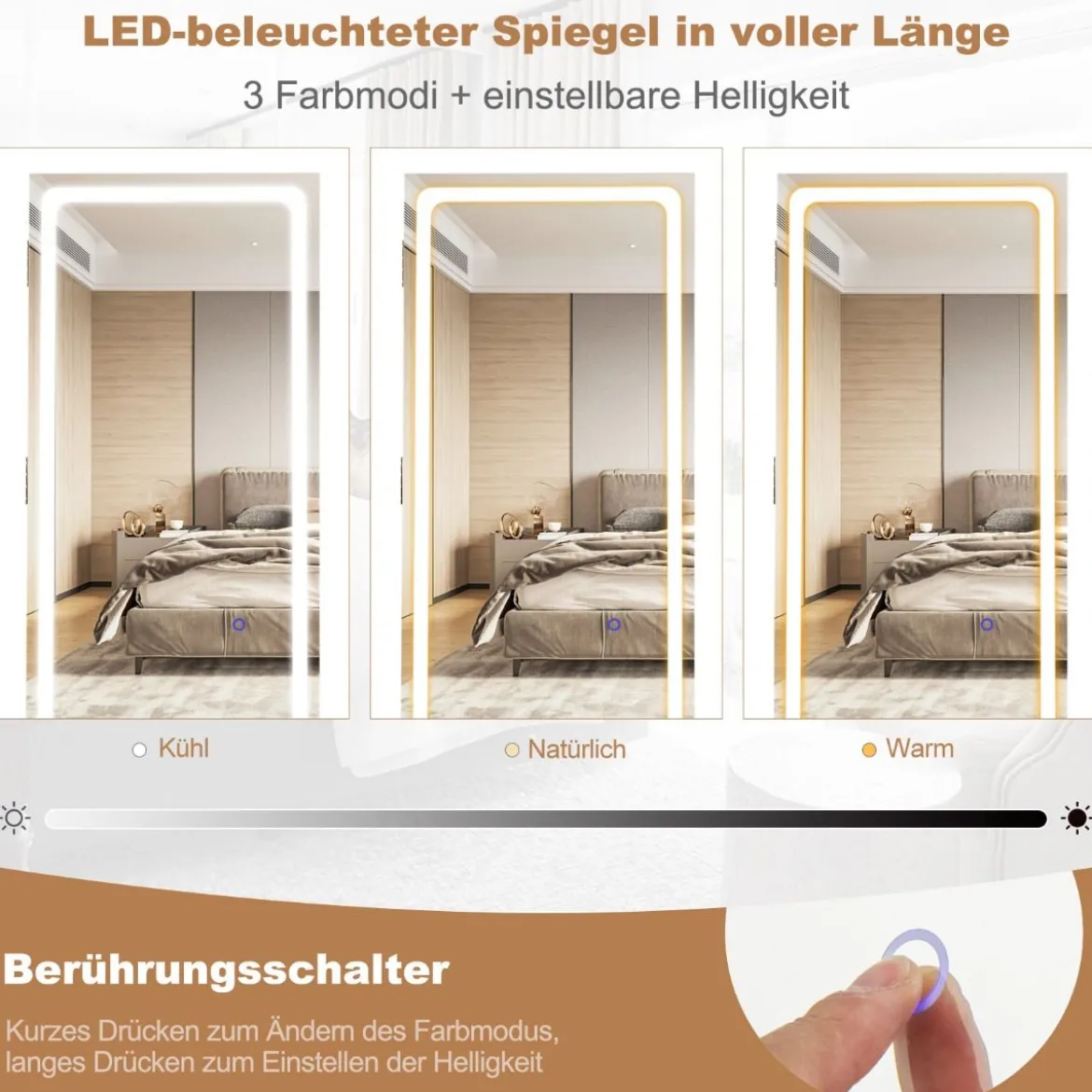 Schmuckschrank mit Spiegel Schmuck Spiegelschrank mit verstellbaren LED-Leuchten 54,5 x 54,5 x 160 cm Vintage